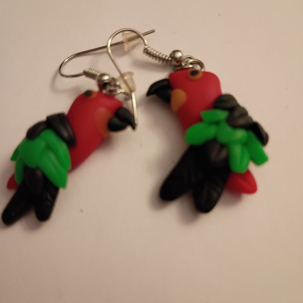 Vibrant Parrot Earrings In Red And Green